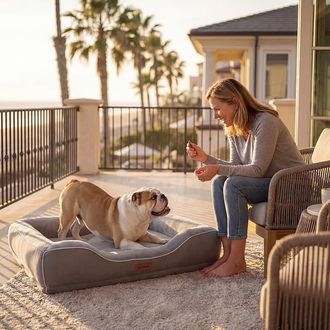 Cooling Dog Beds for Medium Large Dogs with Removable Washable Covers,Rectangle Orthopedic Sofa Bed with Cool Gel Memory Foam and Egg Crate Foam Waterproof fit Old Large Sized Pets