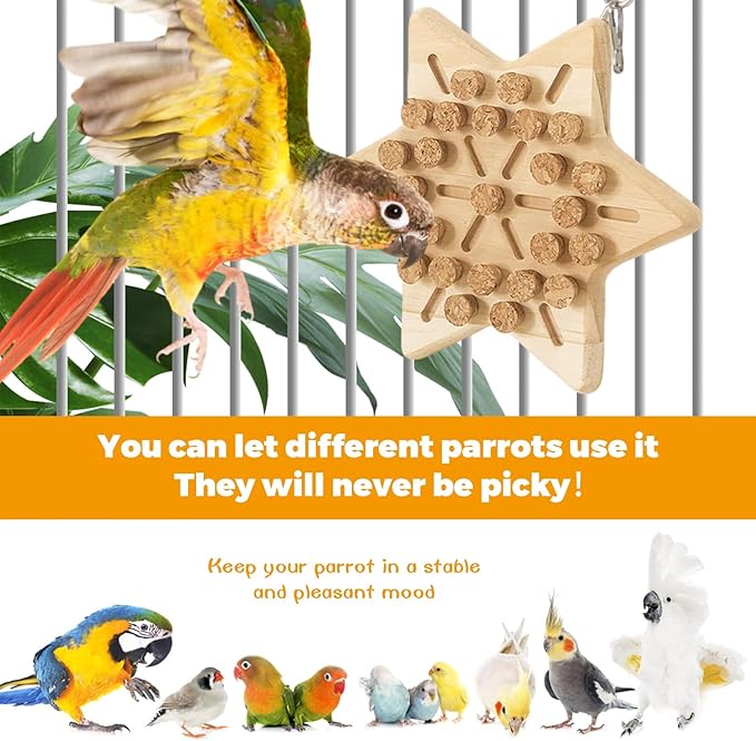 Wooden Bird Chew Toy, Parrot Biting Toys, Foraging Training, Relieve Boredom & Anxiety, Bird Cage Accessories, for Small Parakeets, Conures, Macaws, Budgies, Finches, XH D