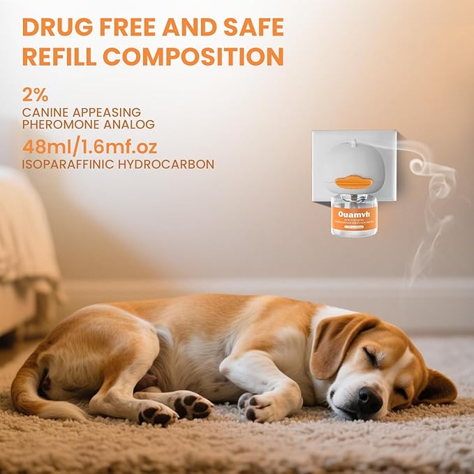 Dog Calming Diffuser, 4 in 1 Puppy Pheromones Calming DiffuserRelaxing Solution for Stress and Anxiety in Dogs, Reducing Scratching and Barking Behaviors, Help Train Dog to Pee