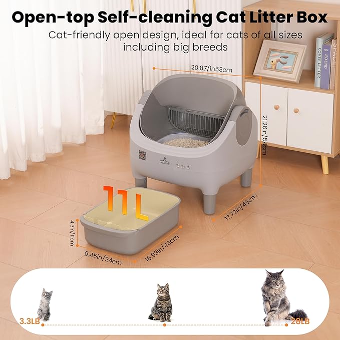 Upgraded Automatic Litter Box Self Cleaning, with Raised Step, Odor Control & Safety Protection & Smart App Control Health Monitoring & Quiet Operation, Open Top Large Capacity for Multiple Cats