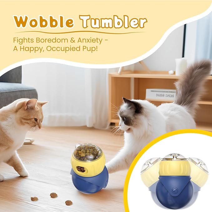 Dog & Cat Tumbler Slow Feeder Bowl - Food-Grade ABS, Adjustable Opening, Interactive Puzzle Feeder for Slow Eating & Weight Management (Morandi Color)