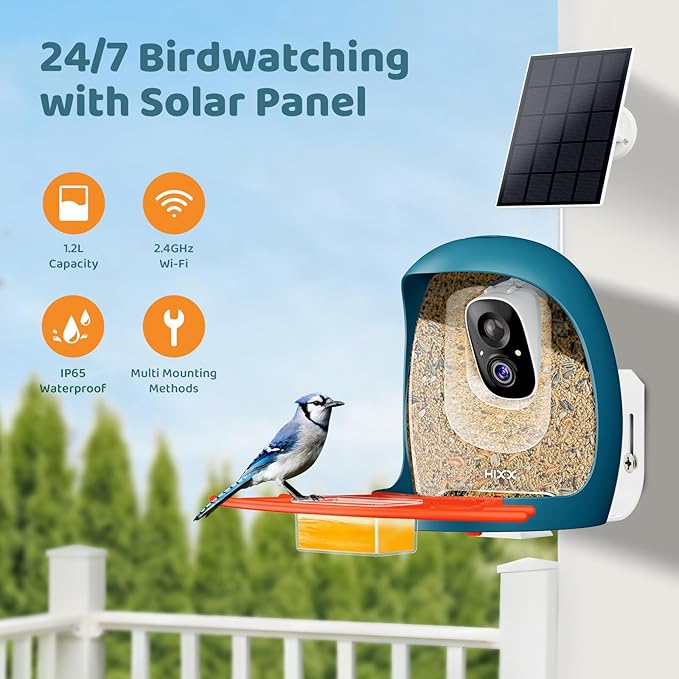 HIXX Smart Bird Feeder with Camera, AI Identify Birds & Auto Capture, 2K HD Live Camera Birdwatching with Color Night Vision for Bird Lovers Gifts (Deep Blue)