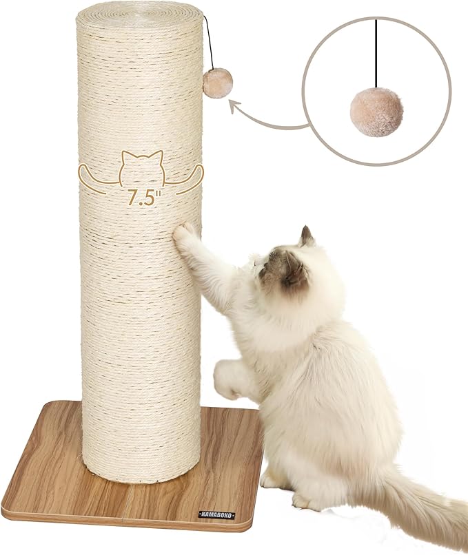 KAMABOKO 29.5" Cat Scratching Post, 7.5" Ultra-Large Diameter Natural Sisal Cat Scratch Post, Scratch-Resistant Tall Cat Scratcher for Indoor Cats, Protect Your Furniture, Beige, Pack of 2