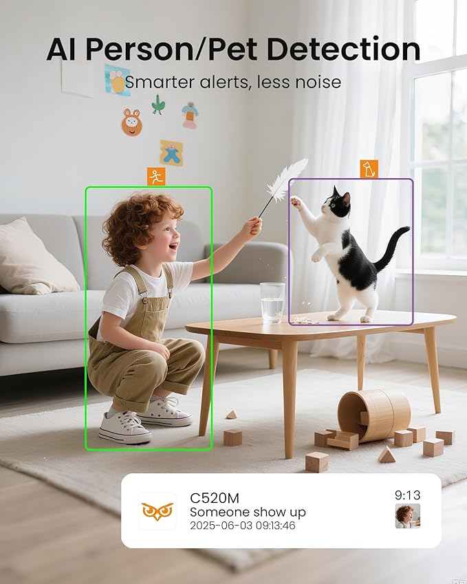 Anlapus C520M 5MP PT Plug-in Indoor Security Camera with 2.8 inch HD Screen, 3K Pet Camera with Phone App, 360 View, 2-Way Talk, AI Person/Motion/Pet Detection, Auto Tracking, for Pet Baby Elderly