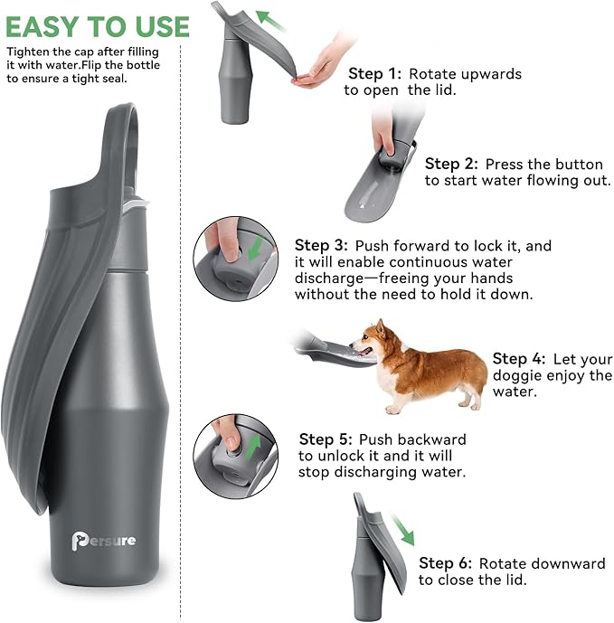 27 OZ Dog Water Bottle Portable Stainless Steel Convenient Pet Water Dispenser, Leak Proof Puppy Travel Water Bowl for Dog Outdoor Walking, Hiking, Perfect Size for All Dog Breeds, Whole Grey