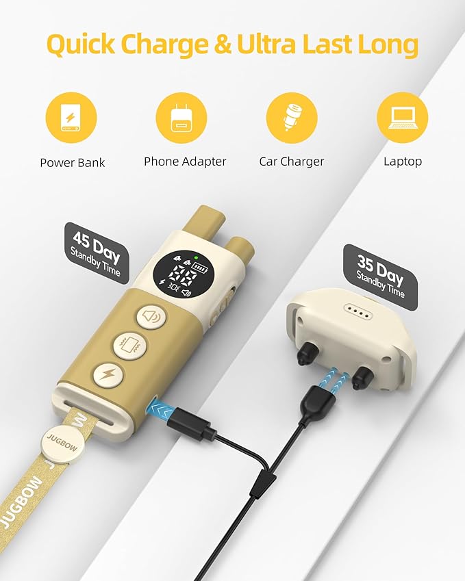 Jugbow Shock Collar for Dogs - 4200FT Remote Training Collar for 15-120lbs Small Medium Large Dog, LED Light & Waterproof Electric Collars with 3 Training Mode for All Breeds (Beige)