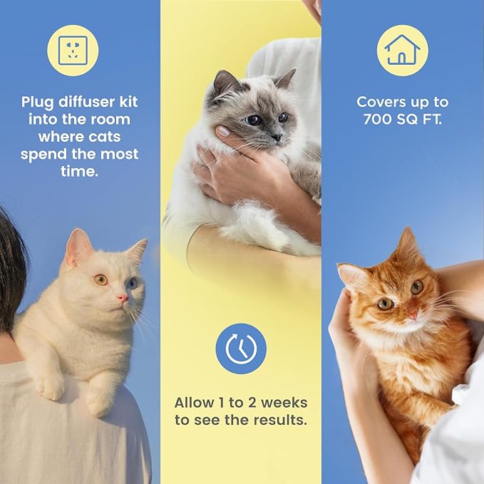 Cat Calming Diffuser for Cat Anxiety Relief, Cat Pheromones Calming Diffuser to Reduce Cat Scratching and Spraying, Multicat Calming Diffuser (2 Refills 1 Diffuser, 60 Days)