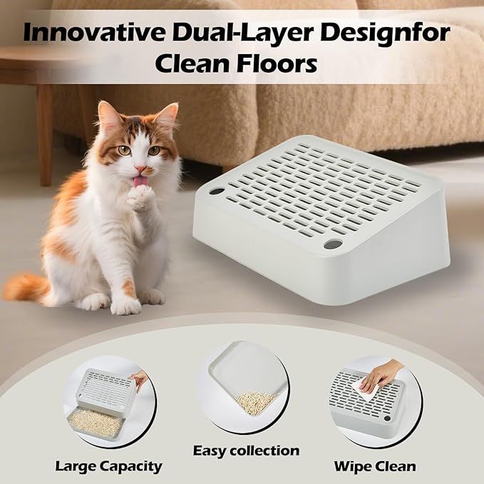 SpaceTime Elevated Cat Litter Mat for Litter Box,Trapping Litter Ramp/Steps for Floor Indoor,Washable Easy Cleaning Cat Pad with Filter Function,Suitable for Kitty & Senior Cats (Grey-Incline Shape)