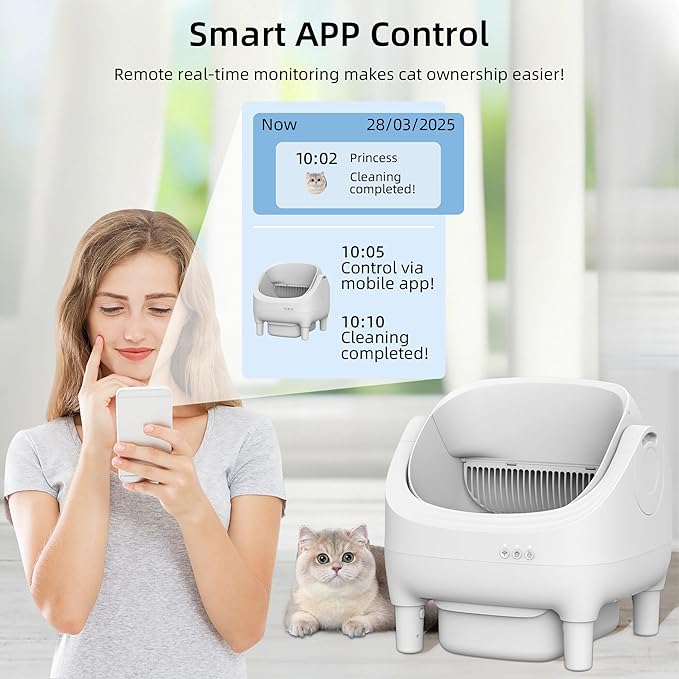 Automatic Cat Litter Box,Suitable for Medium Cats and Kittens,Self Cleaning Box,Smart App Control,Safety Protection,Half Open Expansion Design,Compatible with a Variety of Litters