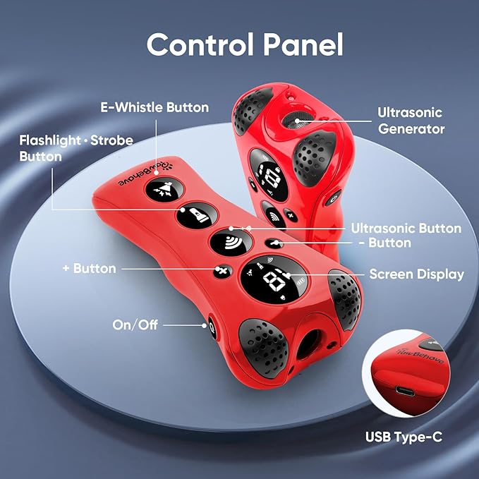 Ultrasonic Dog Bark Deterrent Device β10-Level Adjustable Anti Barking Trainer with Flashlight, Strobe, E-Clicker(18 Whistle Sounds)βNo Shock, Collar-Free Dog Behavior Correction Devices