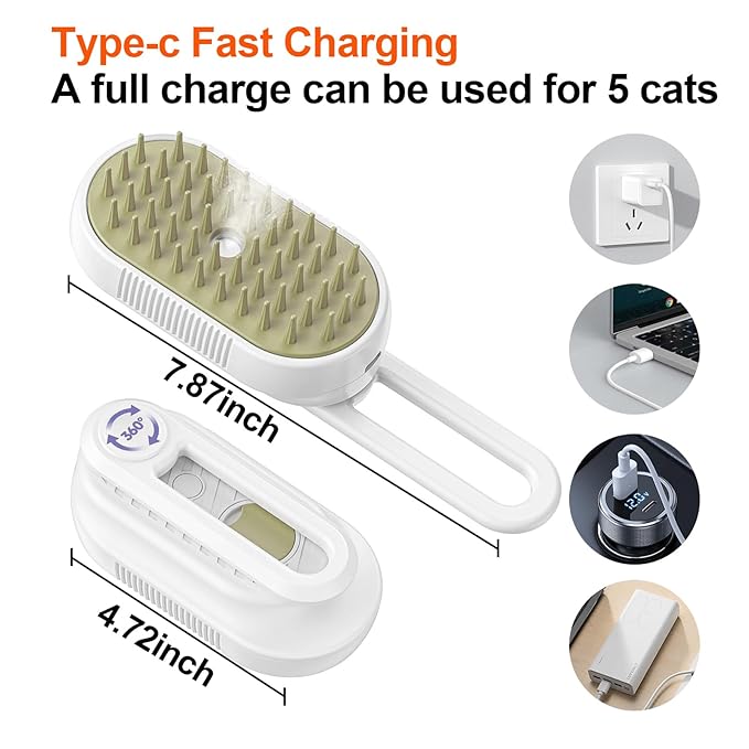 4-in-1 Steam Brush for Dogs & Cats - Pet Grooming Brush with Steam, Deshedding, Bath Spray & Massage, Professional Grooming Tool for Indoor Cats and Long/Short Hair Pets (White)