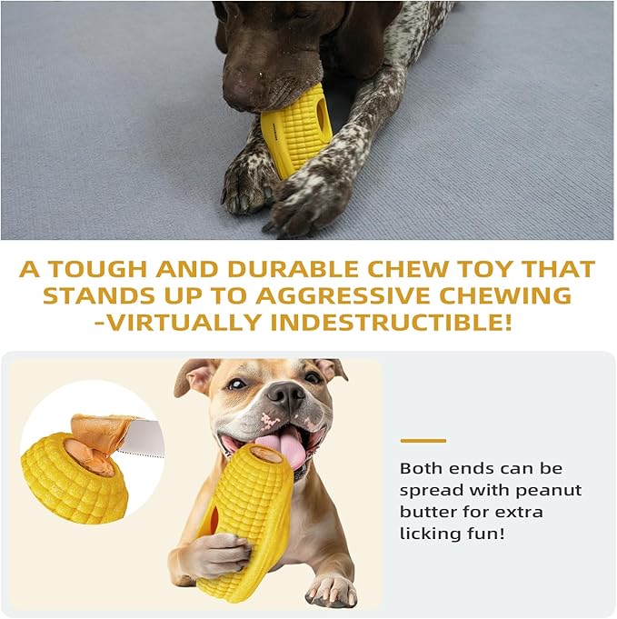 Ansoniser Long-Lasting Interactive Dog Toy - Corn Cob Chew Toy with 2 Removable Snack Pods Aggressive Chewers, 2-in-1 Frozen Treat Dispenser, Easy to Clean Gift