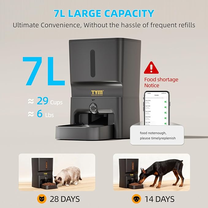 TYM 7L Automatic Cat Feeder with Controllable 2K 3MP Camera - 5G WiFi Pet Food Dispenser with APP Control Laser Interactive, Programmable Timed Feeding, Night Vision, Voice Communication