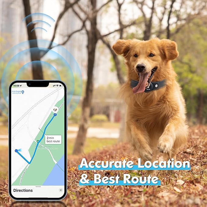 GPS Tracker for Dogs, 2 in 1 Pet Tracking Smart Collar (Only iOS), No Monthly Fee GPS Tracker Dog Collar, Real-time Location Comfortable PU Tracker Tag for Small, Medium Large Dogs(Locator Included)