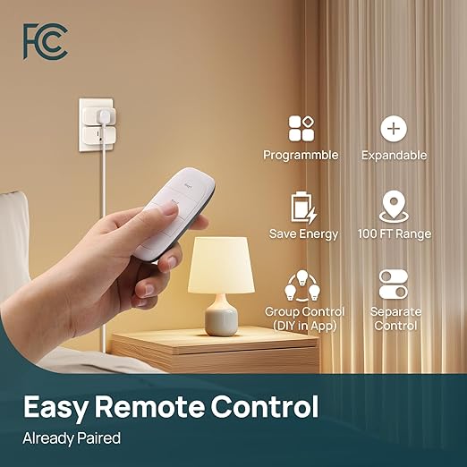 Linkind Matter Smart Plug with Remote, Work with Apple Home, Siri, Alexa, Google Home, SmartThings, Smart Outlet 15A/1800W Max, Smart Automation, Remote Control,Timer&Schedule, 2.4G Wi-Fi, 4 Pack