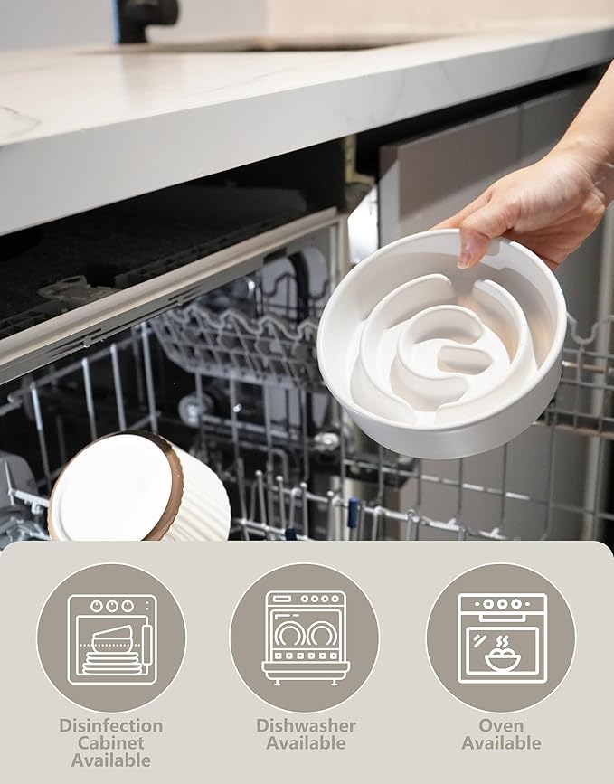 Ceramic Slow Feeder Dog Bowls Elevated, 0.6 Cup Slow Feeder for Small Dogs and Cats, Puzzle Maze Bowl, Prevents Choking, 6in, White