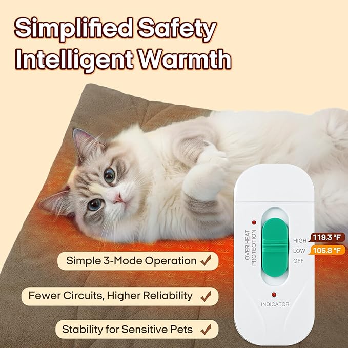 Dog Heating Pad (31"x20") - Waterproof Electric Heated Mat & Pet Bed for Indoor and Outdoor Use, Chew Resistant Cord, Machine Washable Cover with Wheat Pattern Quilting, for Cats and Pets