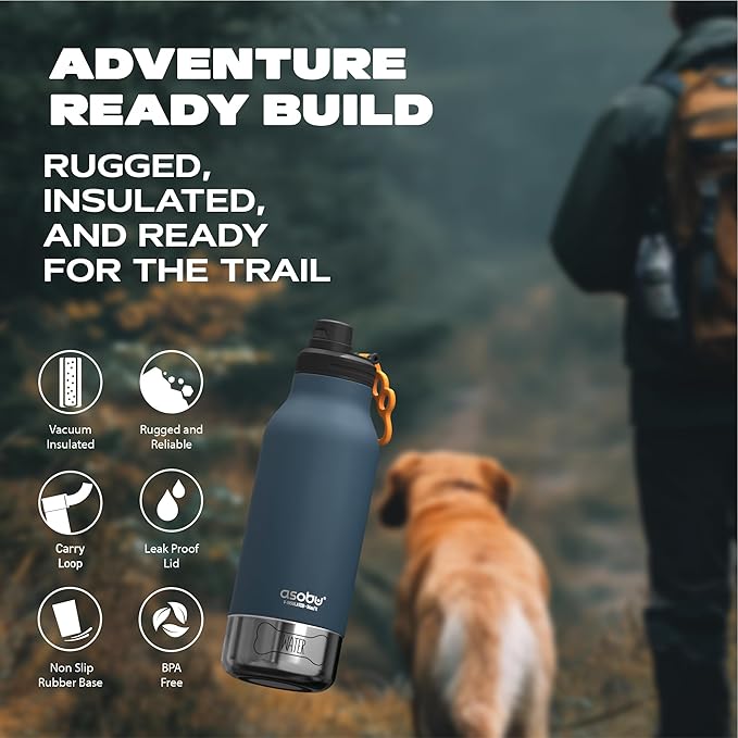 Asobu Dog Barky Bottle – Insulated Stainless Steel Water Bottle with 2 Removable Dog Bowls for Food, Treats & Water – Pet-Friendly Travel Bottle for Hiking, Road Trips & Outdoor Adventures
