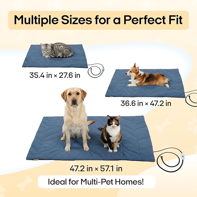 Dog Heating Pad (48"x28") - Waterproof Electric Heated Mat & Pet Bed for Indoor and Outdoor Use, Chew Resistant Cord, Machine Washable Cover with Wheat Pattern Quilting, for Cats and Pets