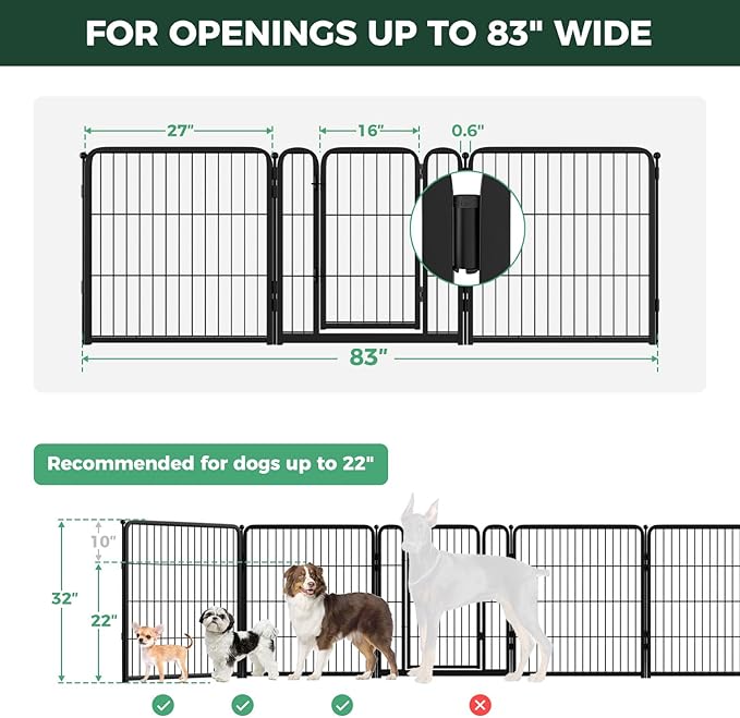 FXW Dog Gate Extra Wide Designed for Indoor Use, Adjustable Width Up to 83-inch Wide (32" H 3 Wire Panels for Small and Medium Dogs), Black