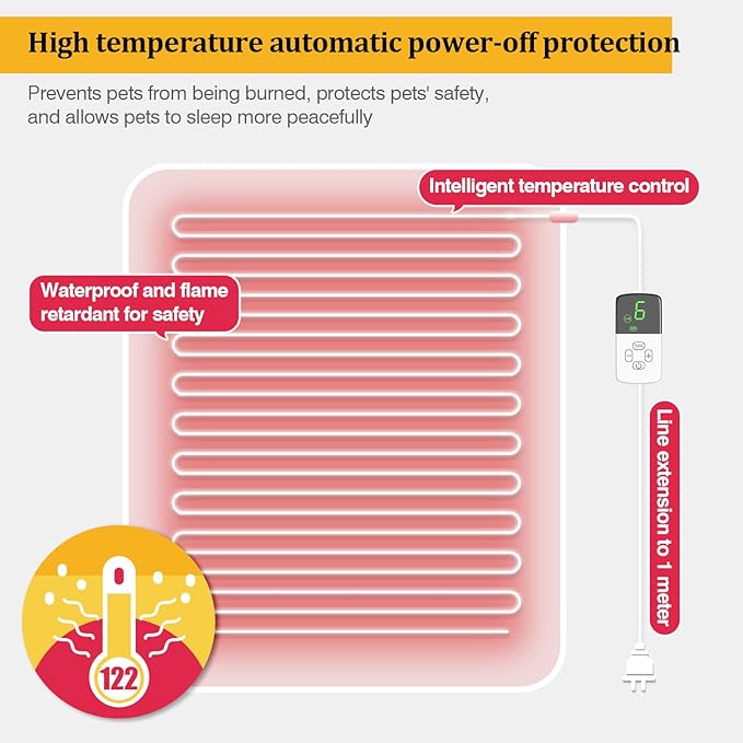 Pet Heating Pad, Indoor Waterproof Electric Heating Pad for Dogs Cats with Two Level Adjustable Temperature, Chew Resistant Cord, Detachable Cover -Large 27.5x17.7x0.5 (Grey)