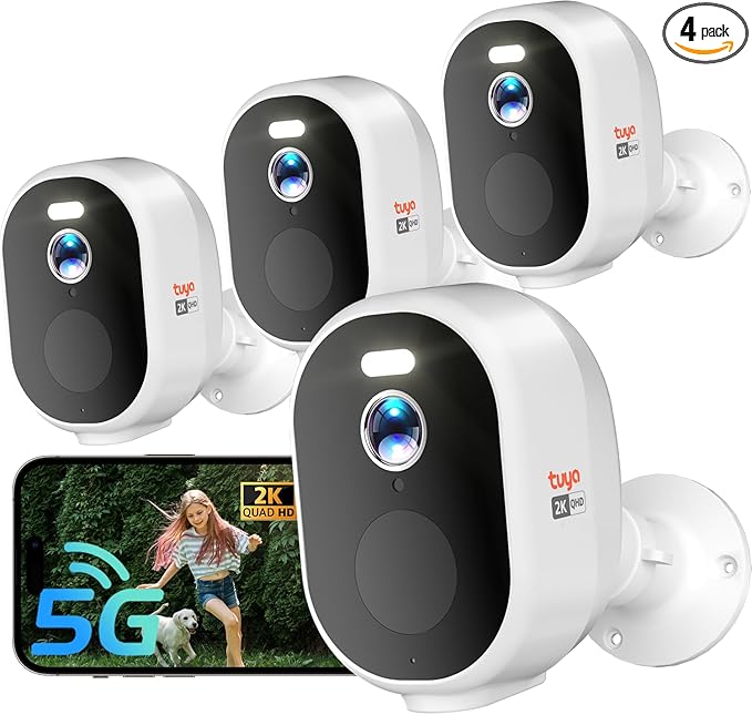 Rraycom 4PC 2.4G/5GHz WiFi Security Cameras Wireless Outdoor - 2K Battery Powered Camera for Home Security,Color Night Vision, AI Motion Detection,2-Way Talk,Waterproof,Works w/Alexa,Cloud/SD Storage