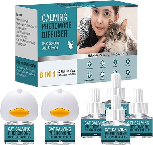 Cat Calming Diffuser 8 in 1 Multicat Pheromone Diffuser Pheromones to Calm Stress and Anxiety Relief Products Plug in Refill Anti Aggression for Cats Spraying No More Stop Cat from Urinating, Blue