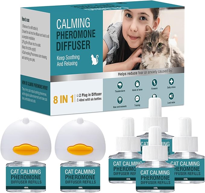 Cat Calming Diffuser 8 in 1 Multicat Pheromone Diffuser Pheromones to Calm Stress and Anxiety Relief Products Plug in Refill Anti Aggression for Cats Spraying No More Stop Cat from Urinating, Blue