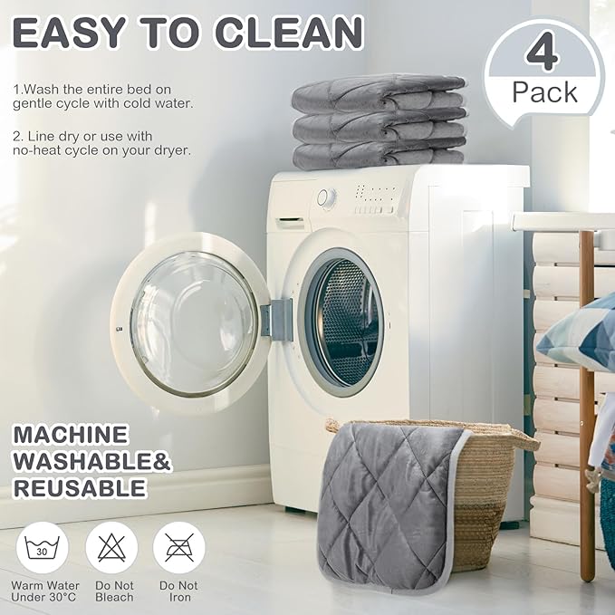 4 Pack Self Heating Cat Pad Self Warming Dog Mat Reflects Body Heat Extra Warm Thermal Pet Pad Washable Dog Cat Bed Crate Bed Mat Blanket(Gray,18 x 24 Inch)