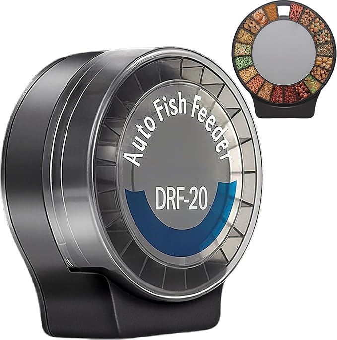 Automatic Fish Feeder - 140ml Programmable Aquarium Dispenser, Adjustable 6 Level Control, Smart Feeding Timer | Food Feeder for Axolotl Frog Shrimp Tank Desktop Home Office Aquarium Setup