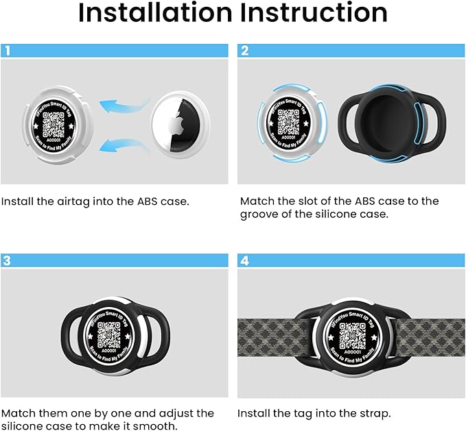 Waterproof AirTag Dog Collar Holder for Apple Tracker QR Code Case Blue