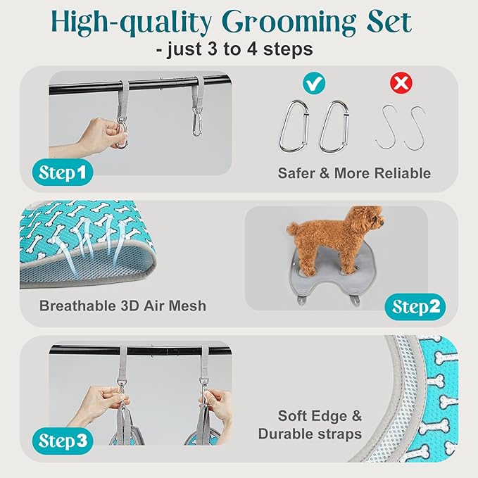 Supet Dog Grooming Hammock Harness for Dogs Cats, Relaxation Pet Nail Clipper Hammock, Restraint Dog & Small Animal Leashes Sling for Groomingk for Nail Trimming (Coral Blue, S)