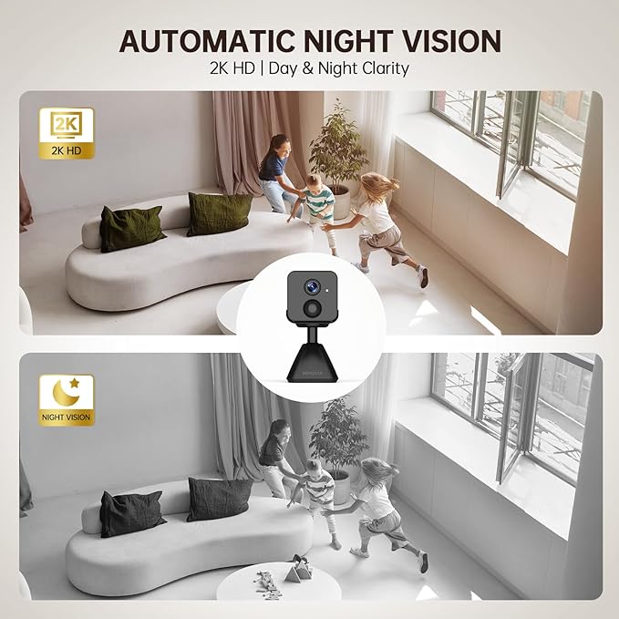 Hidden Camera – 2K HD Wireless Spy Camera with Audio/Video, Mini Indoor Camera for Home Security, AI Motion Detection, Night Vision, Built-in Siren, Two-Way Audio, 60-Day Battery Life