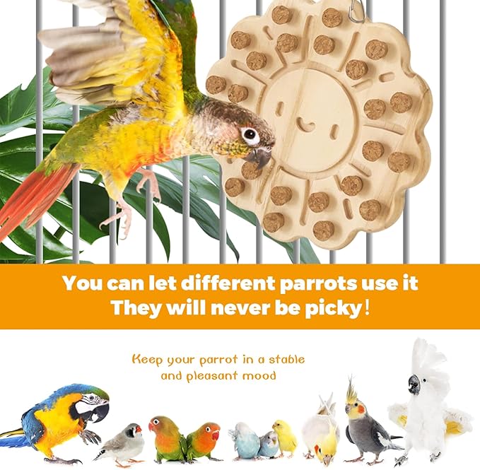 Wooden Bird Chew Toy, Parrot Biting Toys, Foraging Training, Relieve Boredom & Anxiety, Bird Cage Accessories, for Small Parakeets, Conures, Macaws, Budgies, Finches, TY D