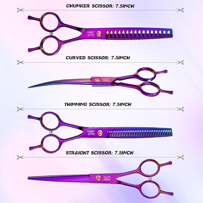 JASON Professional 6 in 1 Dog Scissors Kit - Straight, Thinning, Chunker, Curved Shears and Comb for Long Short Hair and Cat