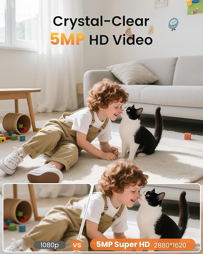 Anlapus C520M 5MP PT Plug-in Indoor Security Camera with 2.8 inch HD Screen, 3K Pet Camera with Phone App, 360 View, 2-Way Talk, AI Person/Motion/Pet Detection, Auto Tracking, for Pet Baby Elderly