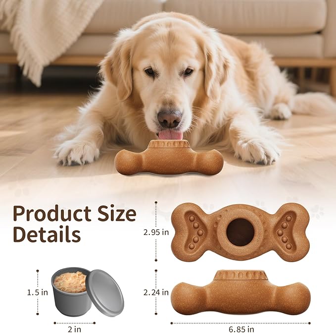 3-in-1 Enrichment Dog Toy for Aggressive Chewers, Frozen Treat Toy & Interactive Treat Dispenser with Peanut Butter Grooves, Long Lasting Chew Toy for Large Dogs, Easy to Clean, Brown