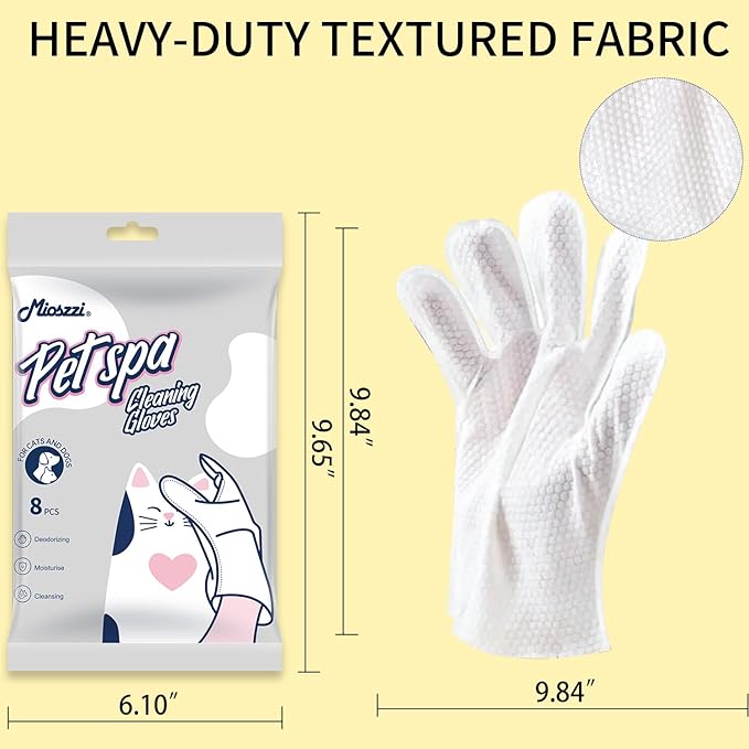 MIOSSZI 40 PCS Pet Gloves Wipes for Dogs & Cats Wipes Cleaning Deodorizing Hypoallergenic No-Rinse Pet Grooming Wipes Unscented Extra Thick Bathing Wipes for Pet Dry Cleaning Daily Care and Travel