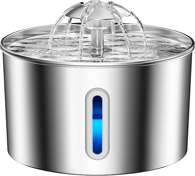 Cat Water Fountain Stainless Steel - 74oz/2.2L Pet Dog Water Dispenser Automatic Silent Cats Dispenser for Drinking Indoor Metal Kitty Spout Fountains with 3 Filters & 3 Sponges Christmas Stuff Gifts