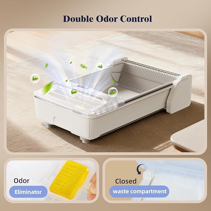 Self Cleaning Cat Litter Box - Fully Open Automatic Litter Box with Roomy Space+Vis Waste Bin, APP for Mutil Cats, Weight Sensors Anti Pinch Safety, Works with Cassava Litter