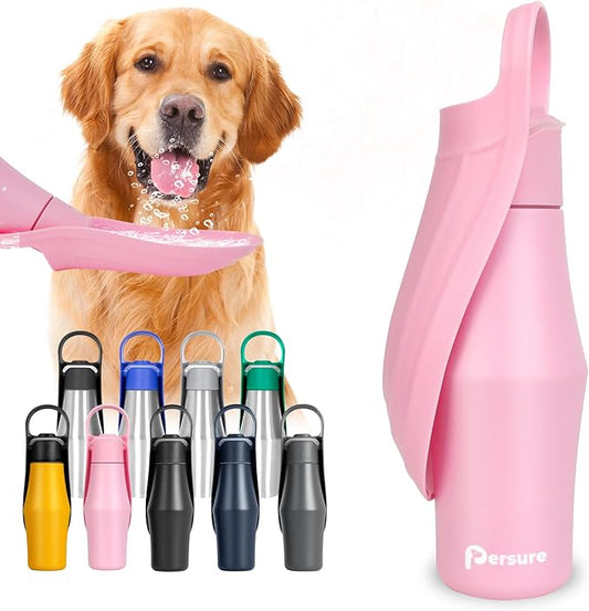 27 OZ Dog Water Bottle Portable Stainless Steel Convenient Pet Water Dispenser, Leak Proof Puppy Travel Water Bowl for Dog Outdoor Walking, Hiking, Perfect Size for All Dog Breeds, Pink