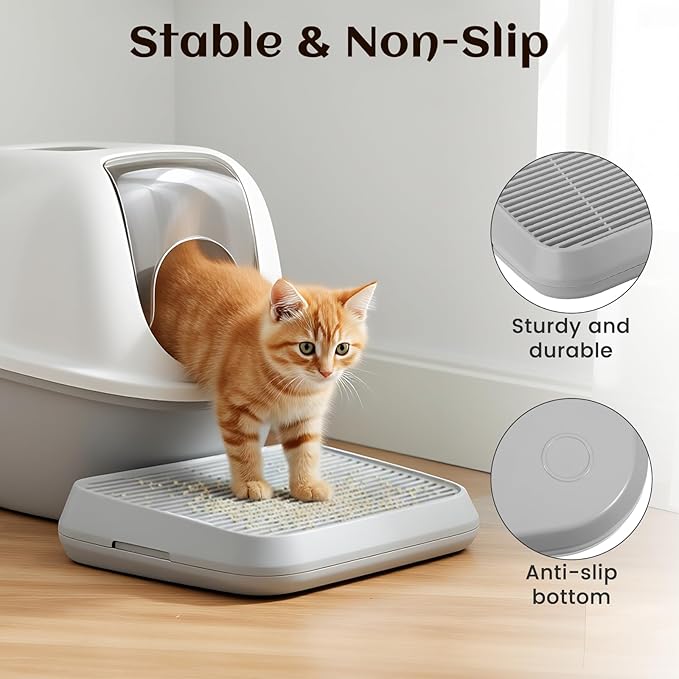 Cat Litter Box Ramp Litter Box Step for Self Cleaning Mat Cat Ramp with Filter Function, Anti-Tracking Trapping Pet Pedal Step Washable Easy to Clean, Suitable for Kitten & Senior Cats (Grey)