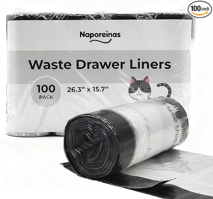 100 Pack Cat Litter Waste Bags, Compatible with Litter Robot 4 & 3, Pre-Separated Transparent Drawstring Liners, Heavy Duty 9-11 Gallon Replacement Bags for Self-Cleaning Litter Box