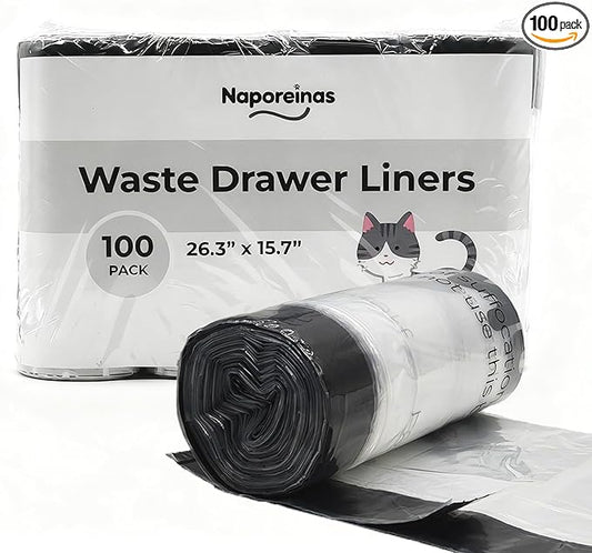 100 Pack Cat Litter Waste Bags, Compatible with Litter Robot 4 & 3, Pre-Separated Transparent Drawstring Liners, Heavy Duty 9-11 Gallon Replacement Bags for Self-Cleaning Litter Box