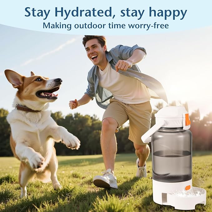50oz Outdoor Dog Water Bottle - Leakproof Pet & Human Water Dispenser with Handle, Portable for Travel, Hiking, Camping, Beach - Must-Have BPA-Free Gear for Active Dogs (White)