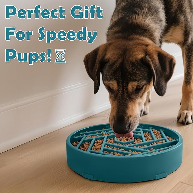 TOBYTO Slow Feeder Dog Bowls Large Medium Breed,Anti-Choking Slow Eating Dog Food Bowl,Non Slip Pet Slower Food Feeding Bowls Large Puzzle Slow Feeder Bloat Stop Maze Dog Dishes,Dark Green