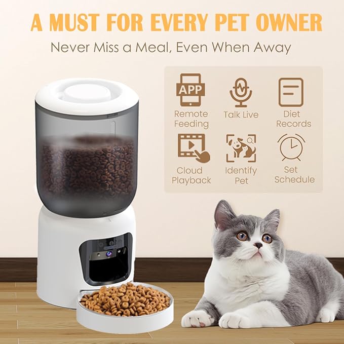 Automatic Cat Feeder with 2K HD Camera, 2.4/5G WiFi 6L Pet Feeder Automatic for Cats & Dogs, Dog Automatic Feeder APP Control, Programmable Cat Food Dispenser with Night Vision,Two-Way Audio (White)