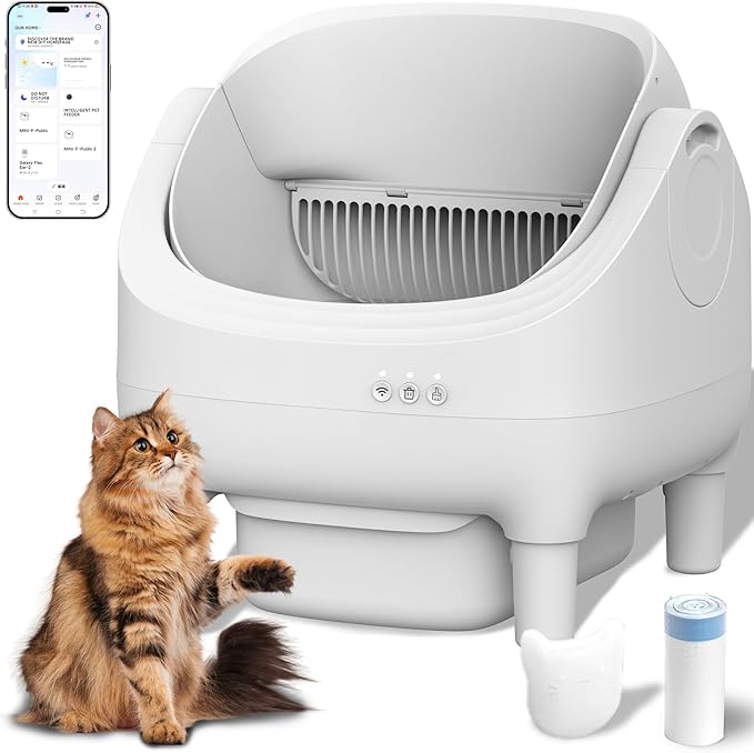 Automatic Cat Litter Box,Suitable for Medium Cats and Kittens,Self Cleaning Box,Smart App Control,Safety Protection,Half Open Expansion Design,Compatible with a Variety of Litters