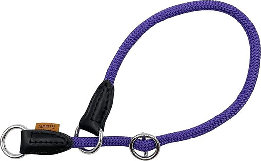Braided Round Martingale Dog Collar, Training Collar with Slidable Stop Ring - Ideal for Small Medium Dogs (M- (1/3") - 18" Long, Purple)