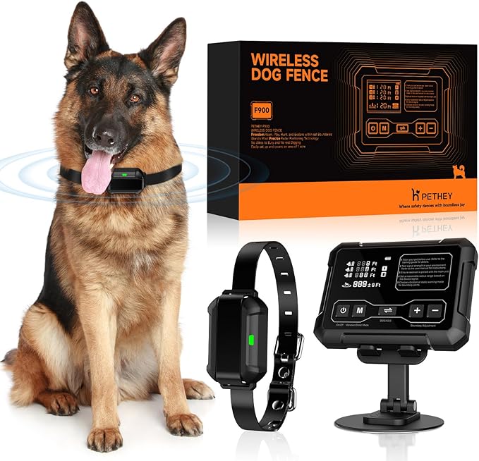 Wireless Dog Fence System, Indoor & Outdoor Use, 1 Acre High-Precision Radar Wireless Dog Fence, Real-time Monitoring, 9-26in Medium & Large Breeds, Not Limited by GPS Signal (for one Dog)